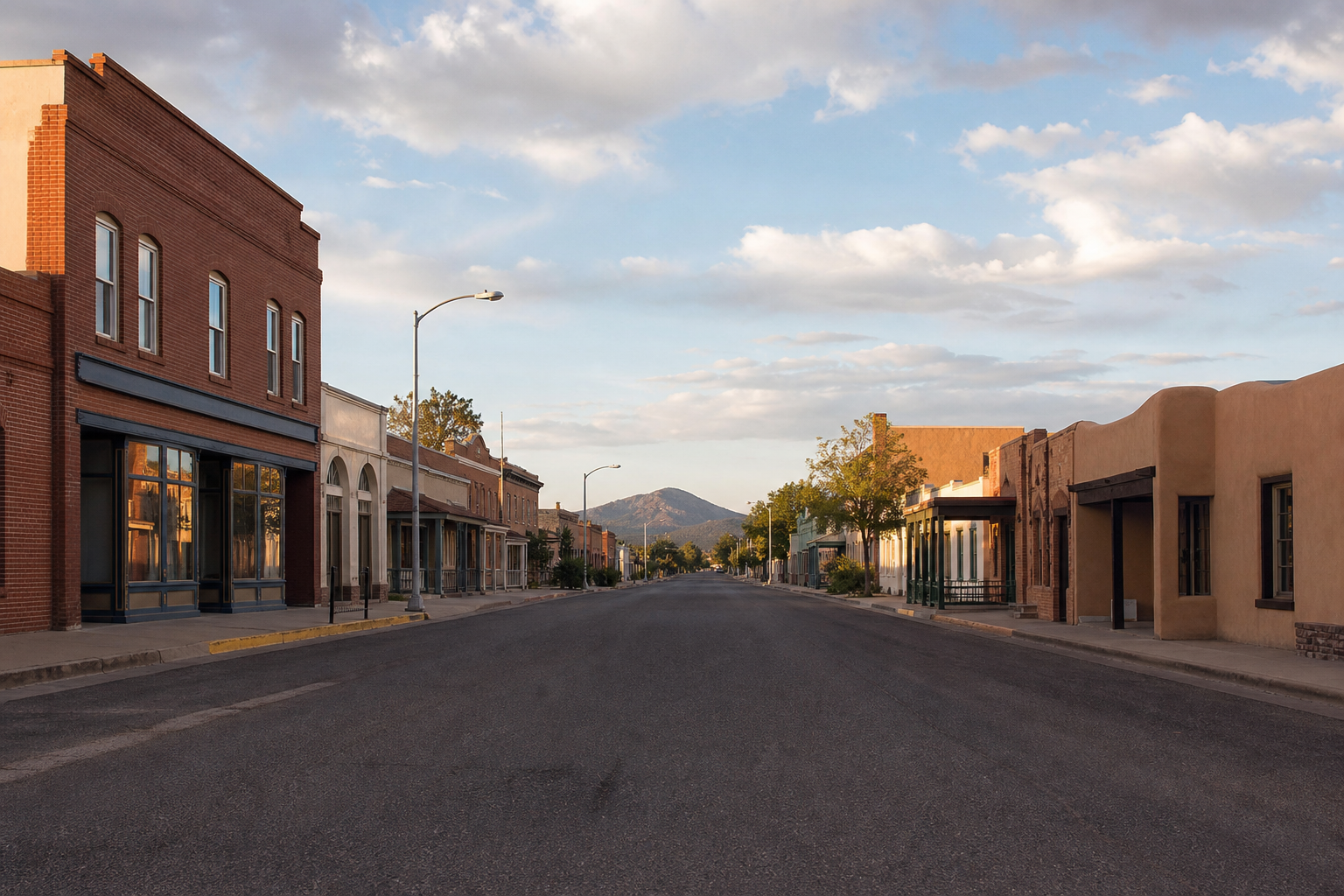 Quiet main street in the Belen, New Mexico area