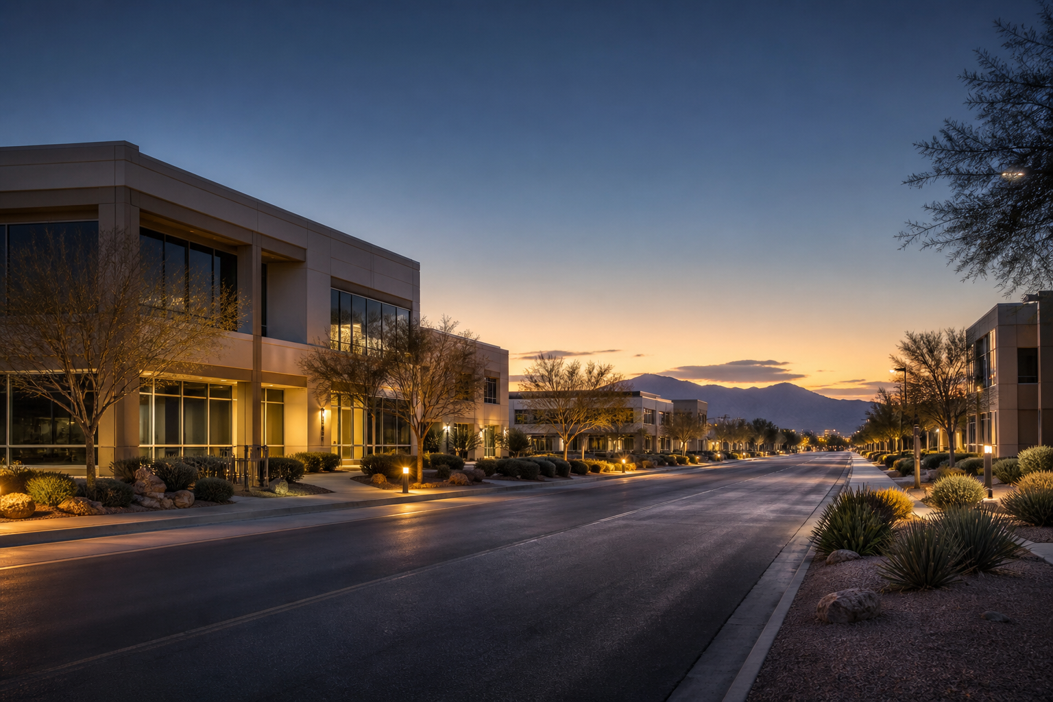 Quiet commercial parkway in the Henderson, Nevada area