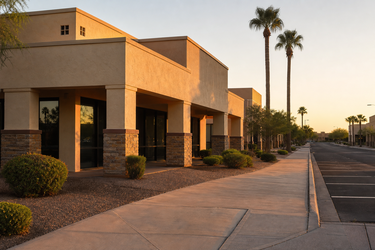 Quiet commercial street in the Mesa, Arizona area